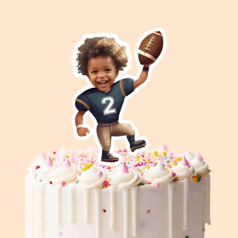 Custom Navy Number 2 Football Runner Face Cutout – Cake Topper Custom Navy Number 2 Football Runner Face Cutout shown on a cake topper mockup
