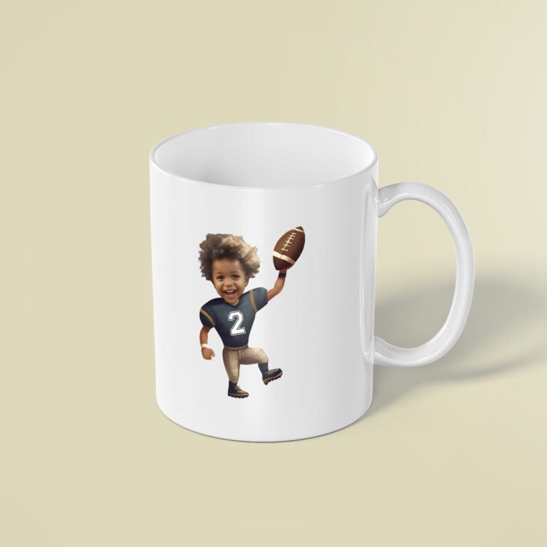 Custom Navy Number 2 Football Runner Face Cutout – Mug Custom Navy Number 2 Football Runner Face Cutout shown on a mug mockup