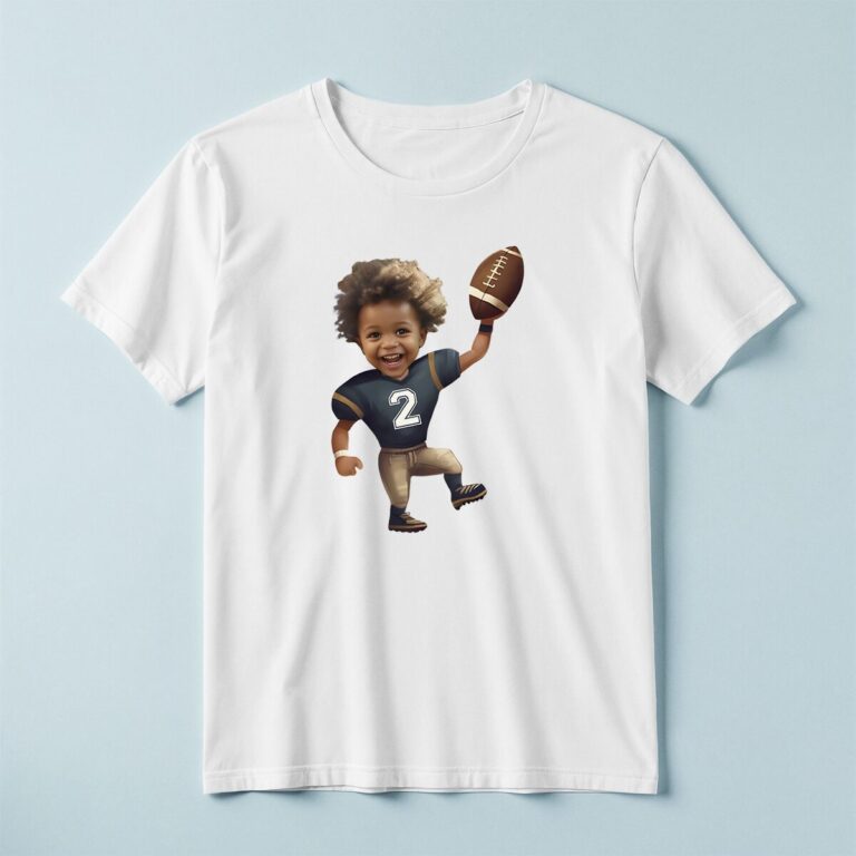 Custom Navy Number 2 Football Runner Face Cutout – T-shirt Custom Navy Number 2 Football Runner Face Cutout shown on a T-shirt mockup