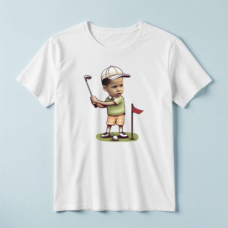 Custom Golfer Beside Flag Face Cutout – T-shirt Custom Golfer Beside Flag Face Cutout shown on a T-shirt mockup
