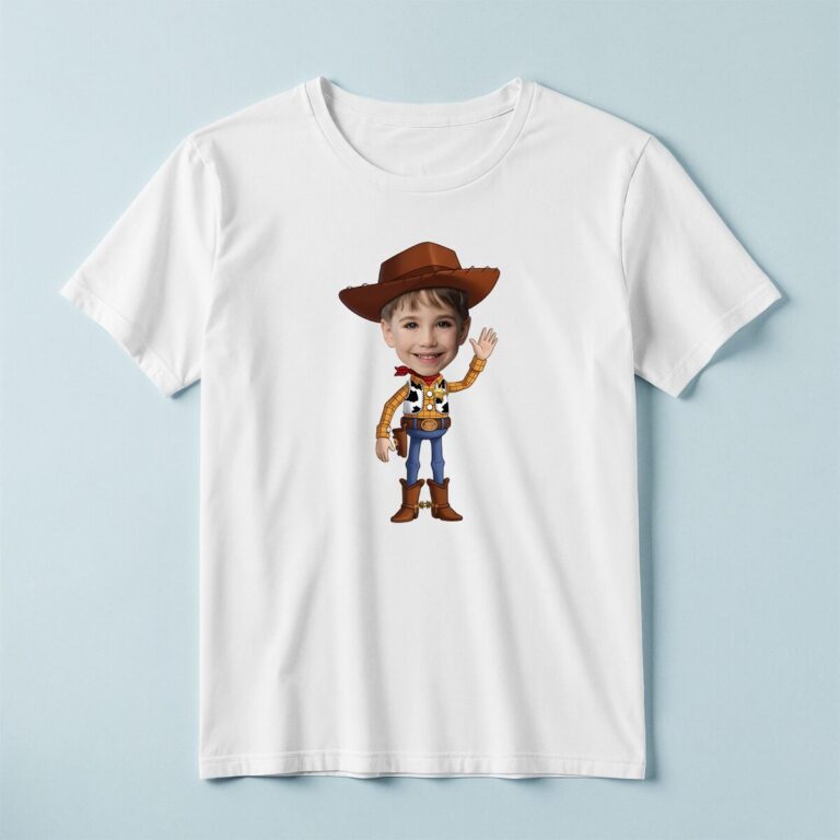 Custom Cowboy Sheriff Waving Face Cutout – T-shirt Custom Cowboy Sheriff Waving Face Cutout shown on a T-shirt mockup