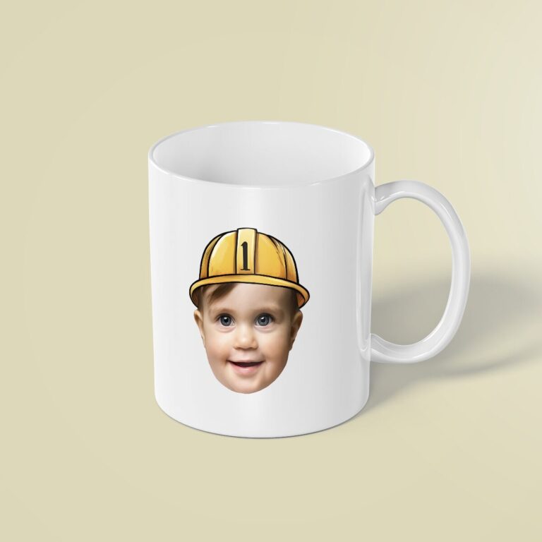 Custom Construction Worker Portrait Face Cutout – Mug Custom Construction Worker Portrait Face Cutout shown on a mug mockup