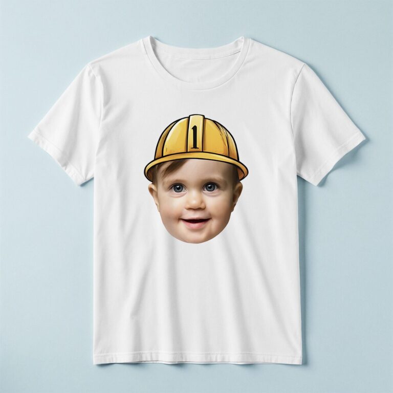 Custom Construction Worker Portrait Face Cutout – T-shirt Custom Construction Worker Portrait Face Cutout shown on a T-shirt mockup
