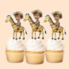 Custom Giraffe Safari Explorer Tan Pith Helmet Face Cutout – Cupcake Topper Custom Giraffe Safari Explorer Tan Pith Helmet Face Cutout shown on a cupcake topper mockup