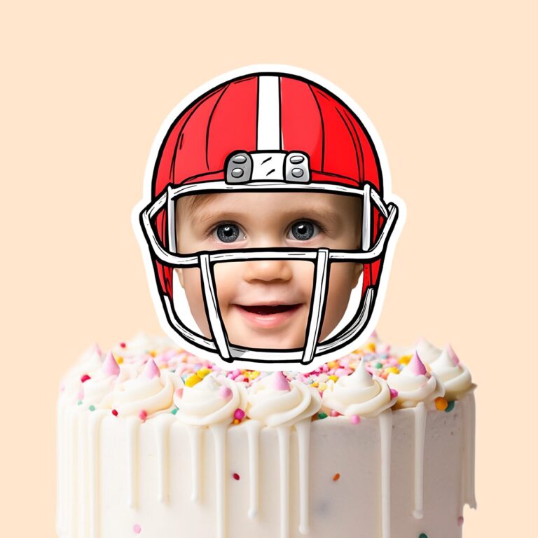 Custom American Football Player Portrait Face Cutout – Cake Topper Custom American Football Player Portrait Face Cutout shown on a cake topper mockup