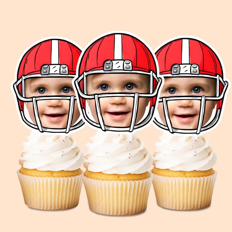 Custom American Football Player Portrait Face Cutout – Cupcake Topper Custom American Football Player Portrait Face Cutout shown on a cupcake topper mockup