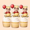 Custom Golden Bear Costume Holding a Balloon Face Cutout – Cupcake Topper Custom Golden Bear Costume Holding a Balloon Face Cutout shown on a cupcake topper mockup