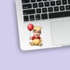 Custom Golden Bear Costume Holding a Balloon Face Cutout – Sticker Custom Golden Bear Costume Holding a Balloon Face Cutout shown on a sticker mockup