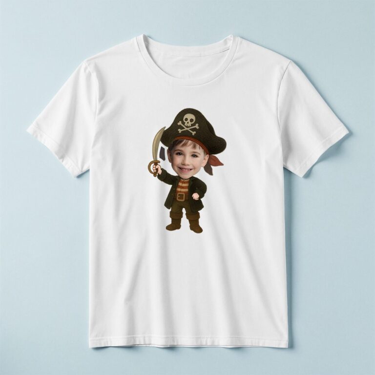 Custom Pirate Captain with Raised Sword Face Cutout – T-shirt Custom Pirate Captain with Raised Sword Face Cutout shown on a T-shirt mockup