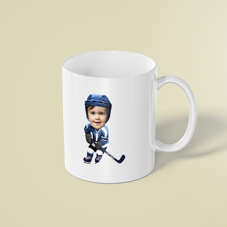 Custom Ice Hockey Player in a Ready Stance Face Cutout – Mug Custom Ice Hockey Player in a Ready Stance Face Cutout shown on a mug mockup