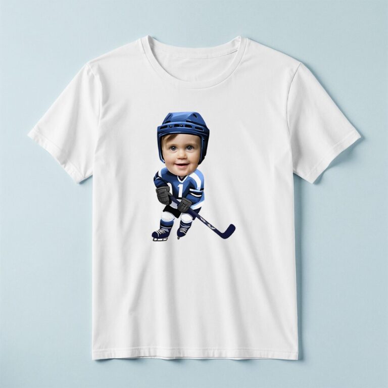 Custom Ice Hockey Player in a Ready Stance Face Cutout – T-shirt Custom Ice Hockey Player in a Ready Stance Face Cutout shown on a T-shirt mockup