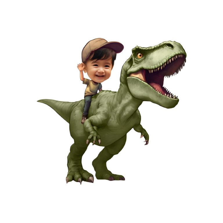 Custom Child Riding a Green Tyrannosaur Face Cutout – Original Custom Child Riding a Green Tyrannosaur Face Cutout design preview