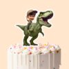 Custom Child Riding a Green Tyrannosaur Face Cutout – Cake Topper Custom Child Riding a Green Tyrannosaur Face Cutout shown on a cake topper mockup