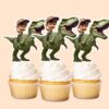 Custom Child Riding a Green Tyrannosaur Face Cutout – Cupcake Topper Custom Child Riding a Green Tyrannosaur Face Cutout shown on a cupcake topper mockup