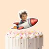 Custom Rocket Rider Flying Through Space Face Cutout – Cake Topper Custom Rocket Rider Flying Through Space Face Cutout shown on a cake topper mockup