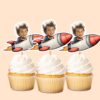 Custom Rocket Rider Flying Through Space Face Cutout – Cupcake Topper Custom Rocket Rider Flying Through Space Face Cutout shown on a cupcake topper mockup