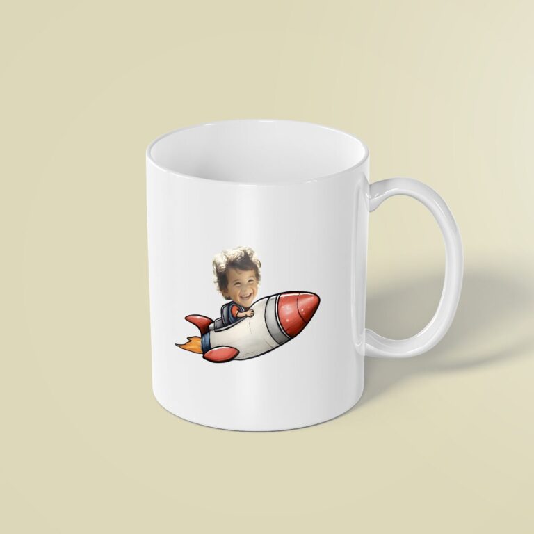 Custom Rocket Rider Flying Through Space Face Cutout – Mug Custom Rocket Rider Flying Through Space Face Cutout shown on a mug mockup