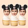 Custom Black Mouse-Ear Cap Portrait Face Cutout – Cupcake Topper Custom Black Mouse-Ear Cap Portrait Face Cutout shown on a cupcake topper mockup
