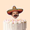 Custom Fiesta Sombrero and Mustache Portrait Face Cutout – Cake Topper Custom Fiesta Sombrero and Mustache Portrait Face Cutout shown on a cake topper mockup