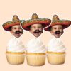Custom Fiesta Sombrero and Mustache Portrait Face Cutout – Cupcake Topper Custom Fiesta Sombrero and Mustache Portrait Face Cutout shown on a cupcake topper mockup