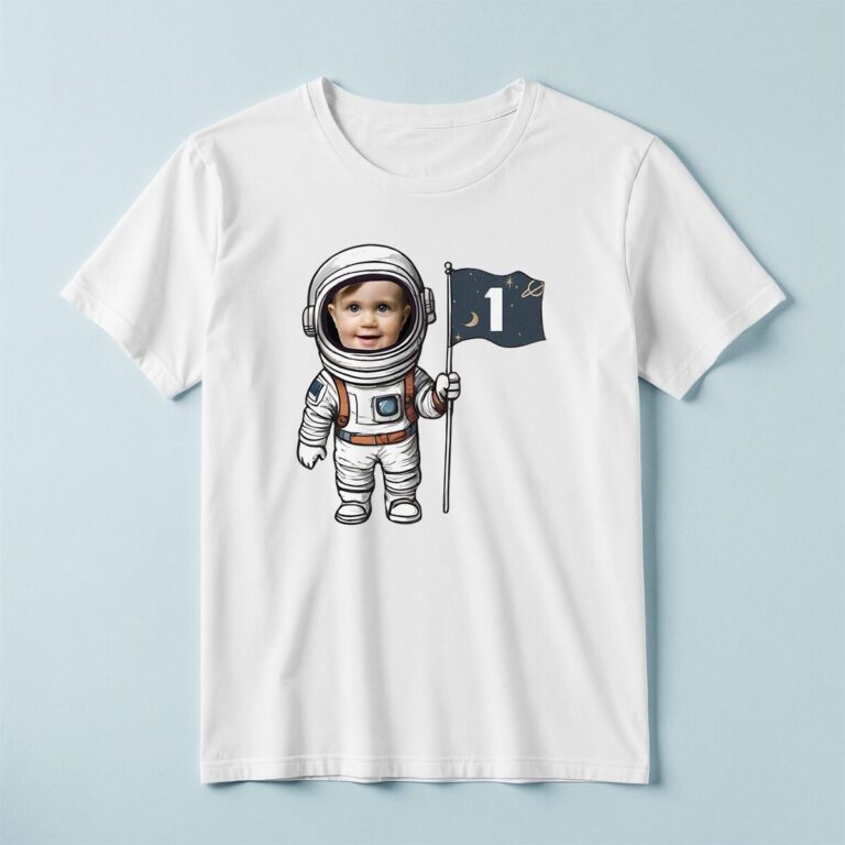 Custom Astronaut Holding a Number 1 Flag Face Cutout – T-shirt Custom Astronaut Holding a Number 1 Flag Face Cutout shown on a T-shirt mockup