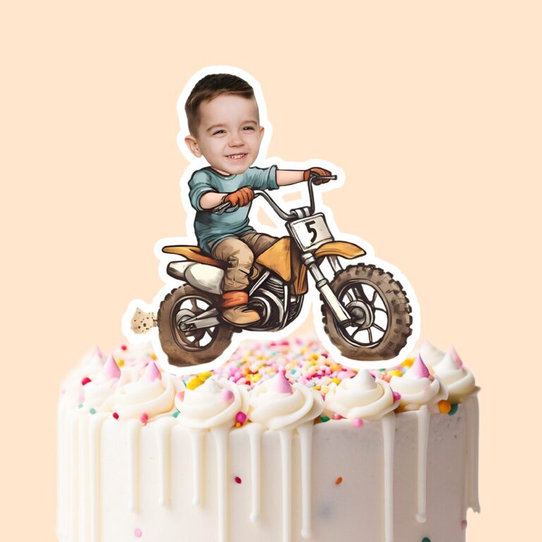 Custom Dirt-Bike Rider Face Cutout – Cake Topper Custom Dirt-Bike Rider Face Cutout shown on a cake topper mockup