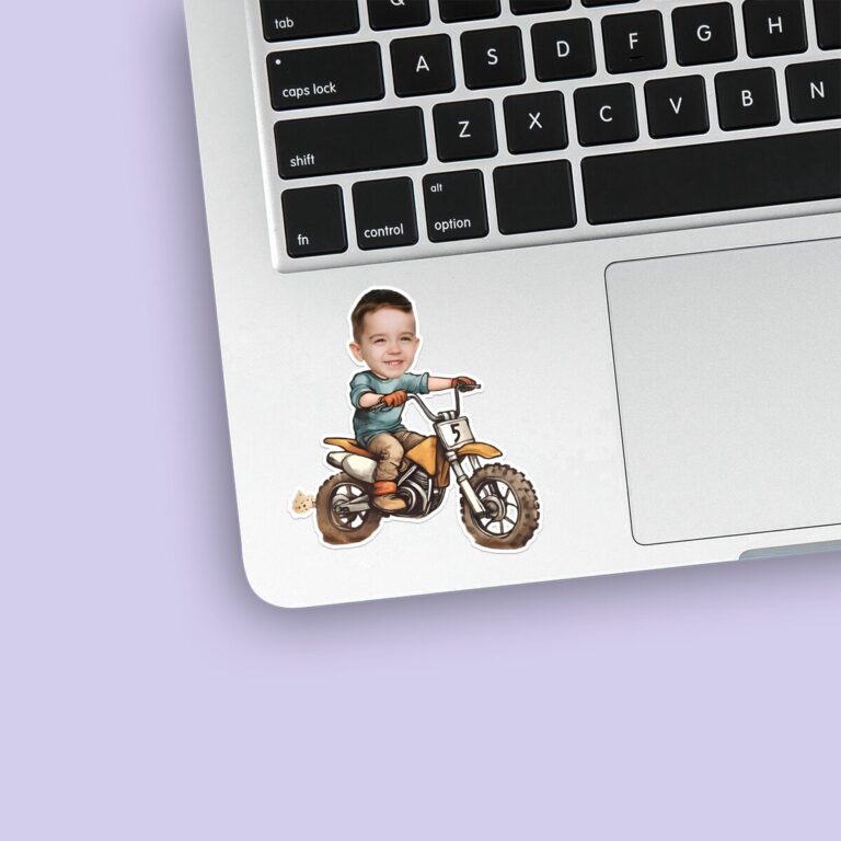 Custom Dirt-Bike Rider Face Cutout – Sticker Custom Dirt-Bike Rider Face Cutout shown on a sticker mockup