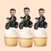 Custom Rider on a Classic Black Motorcycle Face Cutout – Cupcake Topper Custom Rider on a Classic Black Motorcycle Face Cutout shown on a cupcake topper mockup