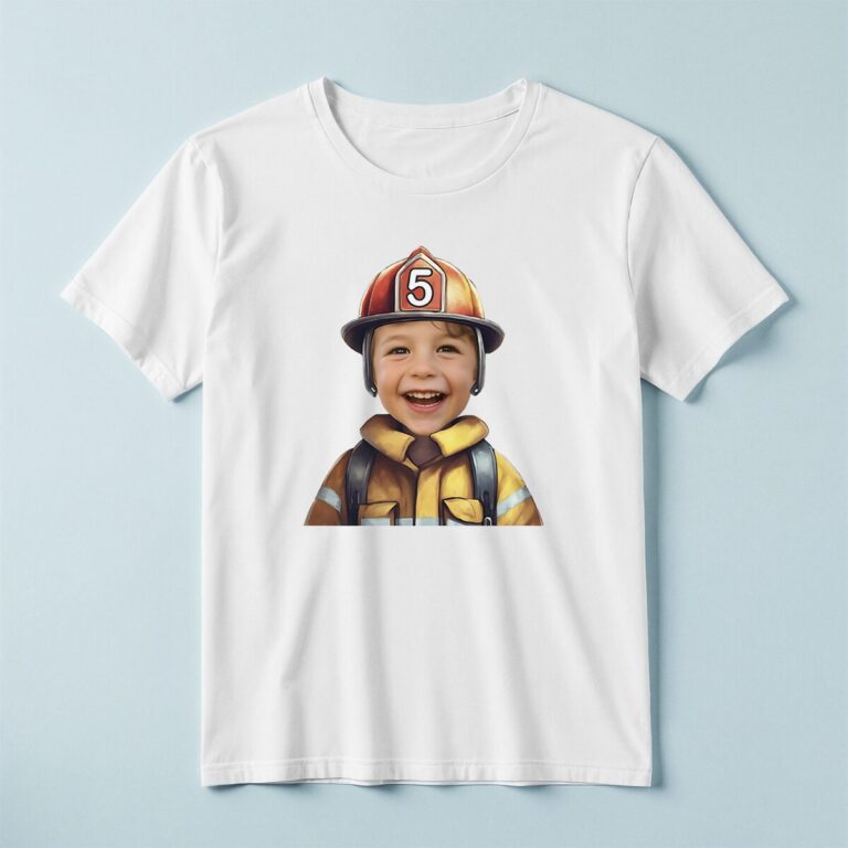 Custom Firefighter Portrait Face Cutout – T-shirt Custom Firefighter Portrait Face Cutout shown on a T-shirt mockup