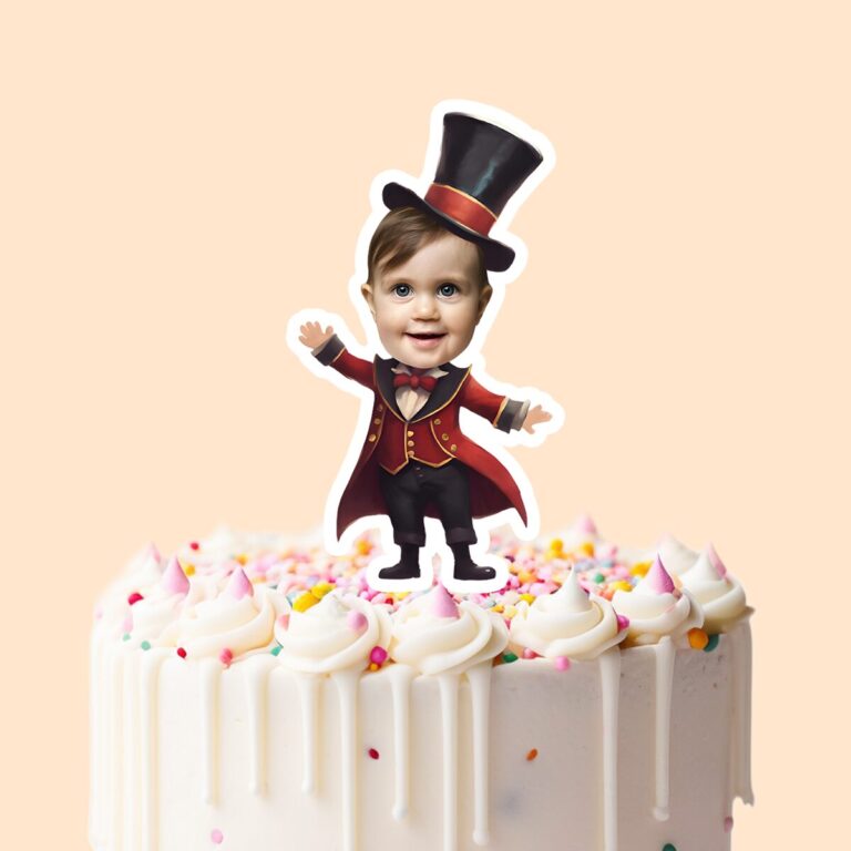 Custom Circus Ringmaster or Magician Face Cutout – Cake Topper Custom Circus Ringmaster or Magician Face Cutout shown on a cake topper mockup