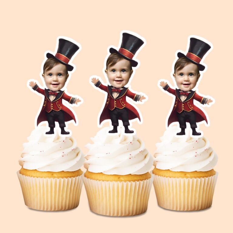 Custom Circus Ringmaster or Magician Face Cutout – Cupcake Topper Custom Circus Ringmaster or Magician Face Cutout shown on a cupcake topper mockup