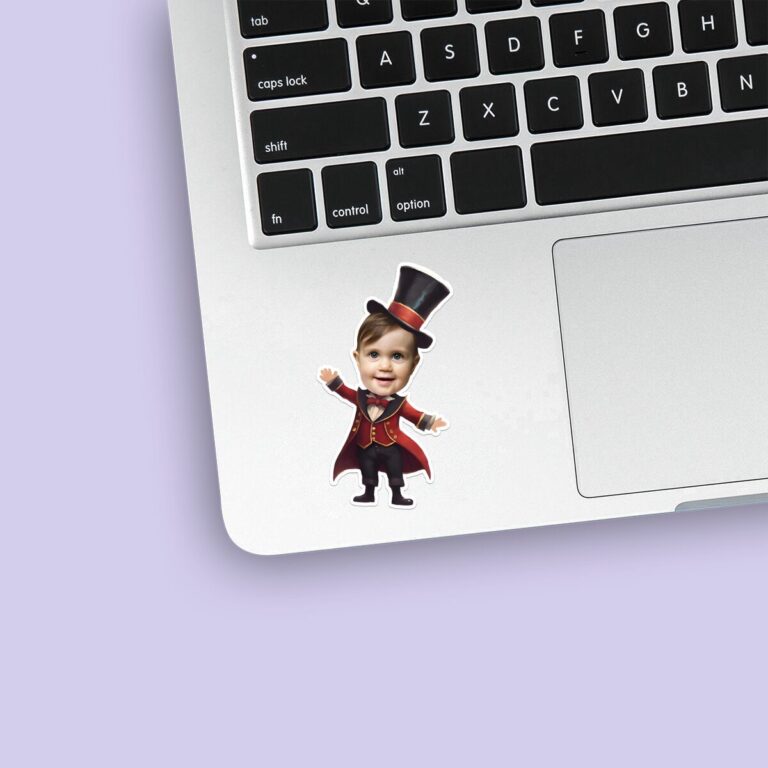 Custom Circus Ringmaster or Magician Face Cutout – Sticker Custom Circus Ringmaster or Magician Face Cutout shown on a sticker mockup
