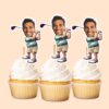 Custom Golfer Swing Green Striped Polo Face Cutout – Cupcake Topper Custom Golfer Swing Green Striped Polo Face Cutout shown on a cupcake topper mockup