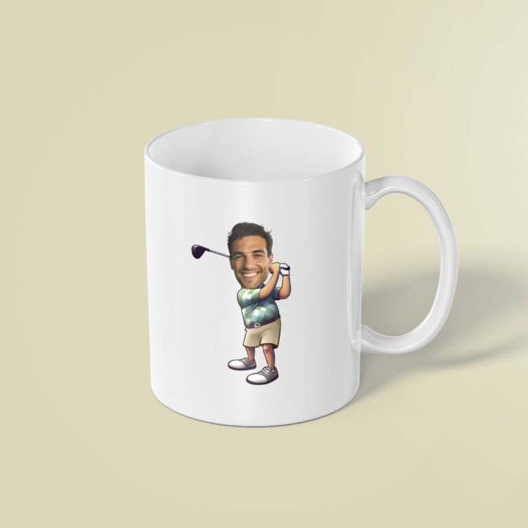 Custom Golfer Swing Green Striped Polo Face Cutout – Mug Custom Golfer Swing Green Striped Polo Face Cutout shown on a mug mockup