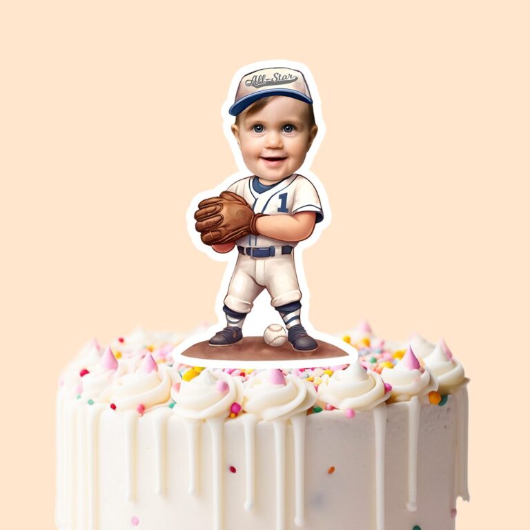 Custom Number 1 Baseball Player with Glove Face Cutout – Cake Topper Custom Number 1 Baseball Player with Glove Face Cutout shown on a cake topper mockup