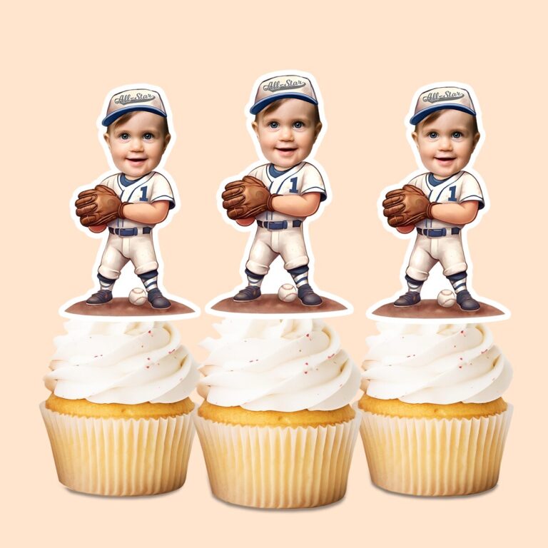 Custom Number 1 Baseball Player with Glove Face Cutout – Cupcake Topper Custom Number 1 Baseball Player with Glove Face Cutout shown on a cupcake topper mockup