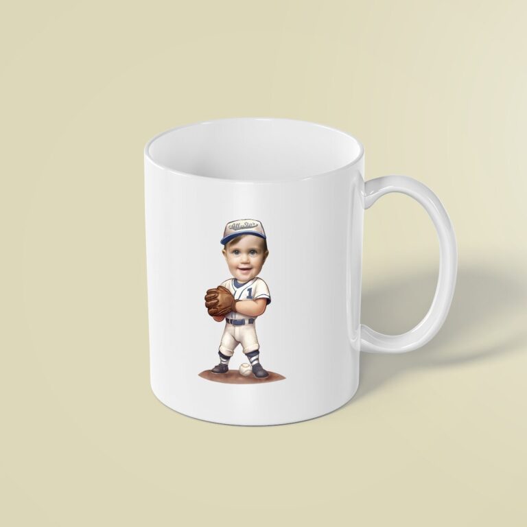 Custom Number 1 Baseball Player with Glove Face Cutout – Mug Custom Number 1 Baseball Player with Glove Face Cutout shown on a mug mockup