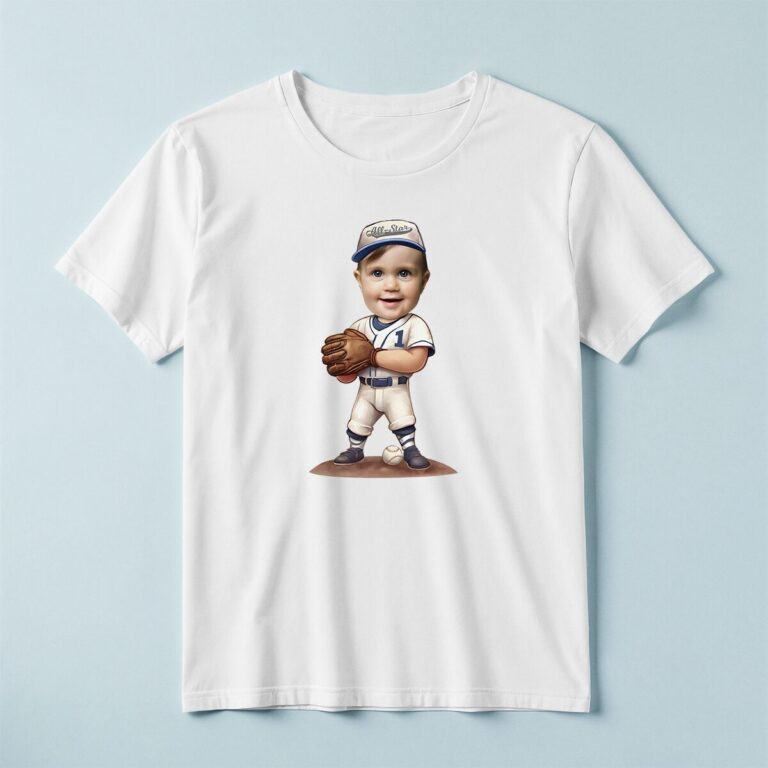Custom Number 1 Baseball Player with Glove Face Cutout – T-shirt Custom Number 1 Baseball Player with Glove Face Cutout shown on a T-shirt mockup