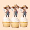 Custom Farmer Holding Standing Upright Face Cutout – Cupcake Topper Custom Farmer Holding Standing Upright Face Cutout shown on a cupcake topper mockup
