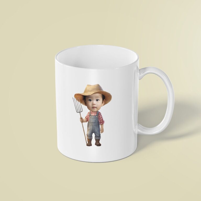 Custom Farmer Holding Standing Upright Face Cutout – Mug Custom Farmer Holding Standing Upright Face Cutout shown on a mug mockup