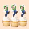 Custom Green-Capped Game Hero Jumping Face Cutout – Cupcake Topper Custom Green-Capped Game Hero Jumping Face Cutout shown on a cupcake topper mockup