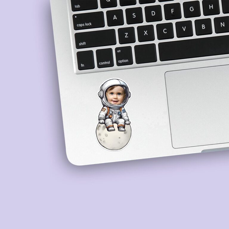 Custom Astronaut Seated on the Moon Face Cutout – Sticker Custom Astronaut Seated on the Moon Face Cutout shown on a sticker mockup
