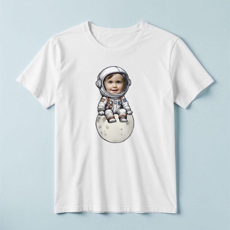 Custom Astronaut Seated on the Moon Face Cutout – T-shirt Custom Astronaut Seated on the Moon Face Cutout shown on a T-shirt mockup