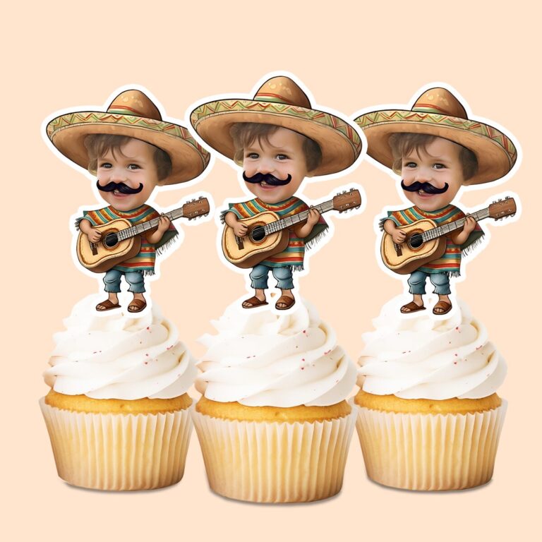Custom Mariachi-Style Large Tan Sombrero Face Cutout – Cupcake Topper Custom Mariachi-Style Large Tan Sombrero Face Cutout shown on a cupcake topper mockup