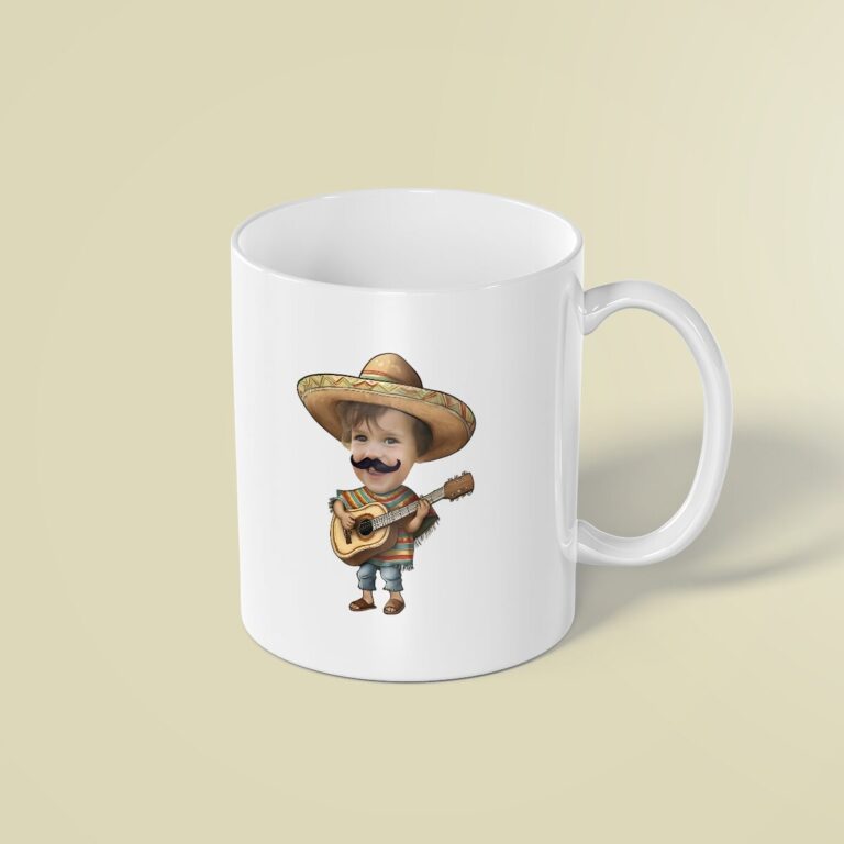 Custom Mariachi-Style Large Tan Sombrero Face Cutout – Mug Custom Mariachi-Style Large Tan Sombrero Face Cutout shown on a mug mockup