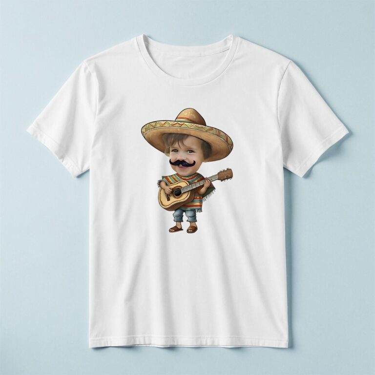 Custom Mariachi-Style Large Tan Sombrero Face Cutout – T-shirt Custom Mariachi-Style Large Tan Sombrero Face Cutout shown on a T-shirt mockup