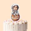 Custom Astronaut Seated on Jupiter Face Cutout – Cake Topper Custom Astronaut Seated on Jupiter Face Cutout shown on a cake topper mockup