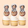 Custom Astronaut Seated on Jupiter Face Cutout – Cupcake Topper Custom Astronaut Seated on Jupiter Face Cutout shown on a cupcake topper mockup