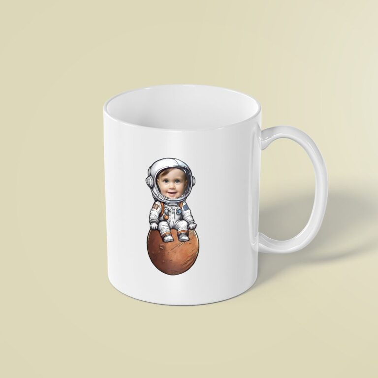 Custom Astronaut Seated on Mars Face Cutout – Mug Custom Astronaut Seated on Mars Face Cutout shown on a mug mockup