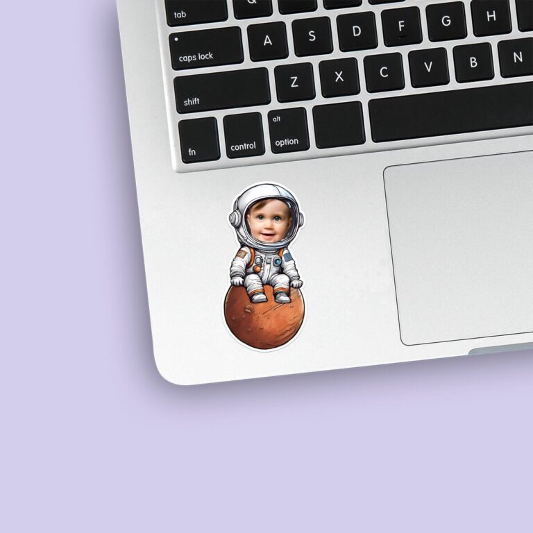 Custom Astronaut Seated on Mars Face Cutout – Sticker Custom Astronaut Seated on Mars Face Cutout shown on a sticker mockup